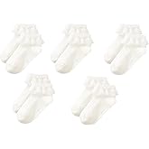 Gwenvenni Toddler Girls Ruffle Lace Trim Cotton Socks Eyelet Frilly Dress Socks 5 -Pack