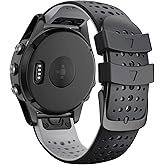 ANCOOL Compatible with Fenix 5/6//7 Watch Band 22mm Quickfit Silicone Soft Sport Band Replacment for Fenix 7/6 Pro/5 Plus/8 47mm/Approach S60/S62/Forerunner 955/965/945/935 (Black/Grey)