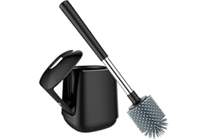 SetSail Silicone Toilet Bowl Brush and Automatic Holder Toilet Brush for Bathroom with Holder Ventilated Toilet Cleaner Brush for Toilet Scrubber Cleaning, Black
