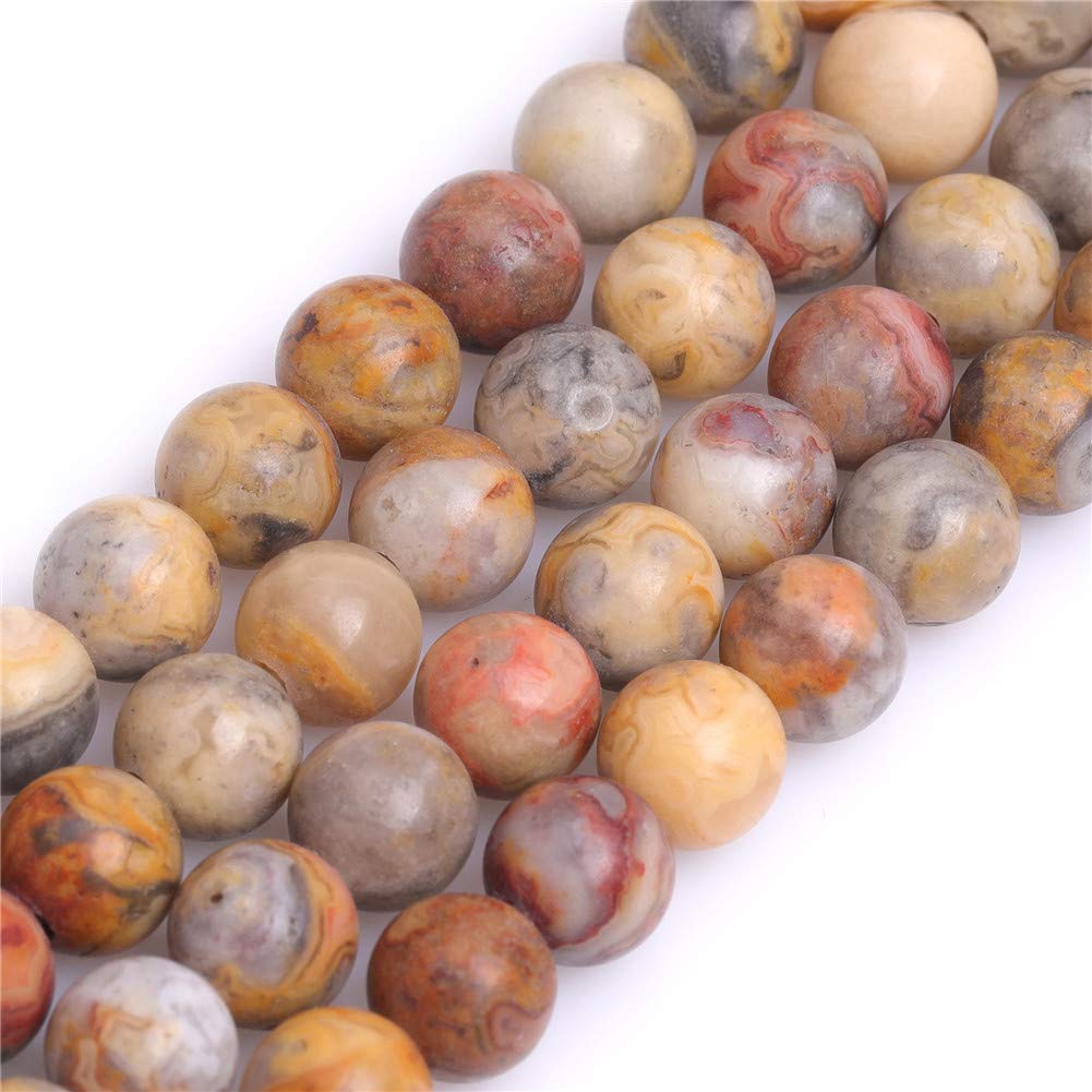 Natural Yellow Crazy Lace Agate Gemstone Semi Precious Round 8mm Loose Beads for Jewellery Making DIY Bracelet Necklace Crafts 15''