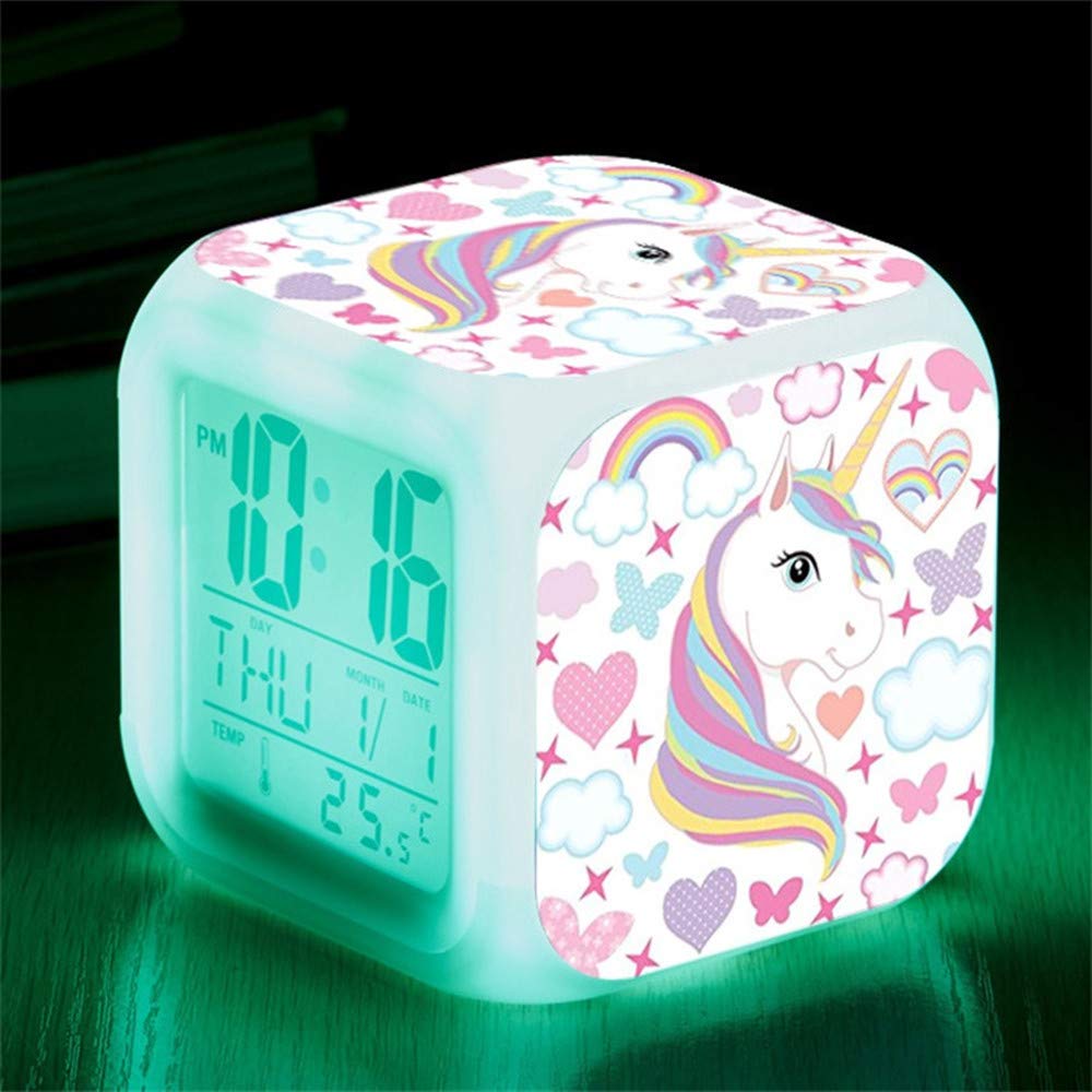 RJMAC Kids Alarm Clocks, Digital Wake Up Clock with 7 Colors Changing Light Bedside Clock with 8 Alarm Sounds, with Date Calendar Temperature for Students/Boys/Girls