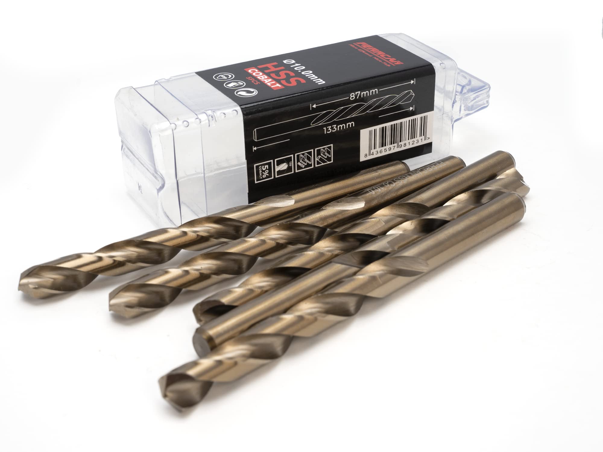Ferrcan HSS Metal Drill Bits DIN338 M35 Cobalt 7-13mm (Pack of 5) (10mm)