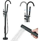 NeierThodore Matte Black Freestanding Tub Filler Floor Mount Bathtub Faucet with Shower & Handheld Sprayer 2-Handle Deck Moun