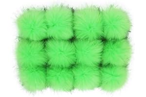 Furling Pompoms Fluffy Faux Fur Pom Pom Ball for Knitting Accessories,Artificial Pompom with Elastic Cord,Hats Scarves Gloves Bags Charm Accessories,3.9in 12Packs (Bright Green with Black Tips)