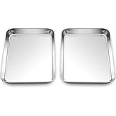 Homikit 2 Pack Baking Sheet, 9 x 7 Inches Stainless Steel Cookie Tray Set for Cooking Toasting, Mini Metal Cookie Toaster Oven Baking Pan Non Stick, Rustproof & Mirror Finish, Dishwasher Safe