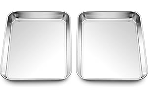 Homikit 2 Pack Baking Sheet, 9 x 7 Inches Stainless Steel Cookie Tray Set for Cooking Toasting, Mini Metal Cookie Toaster Ove