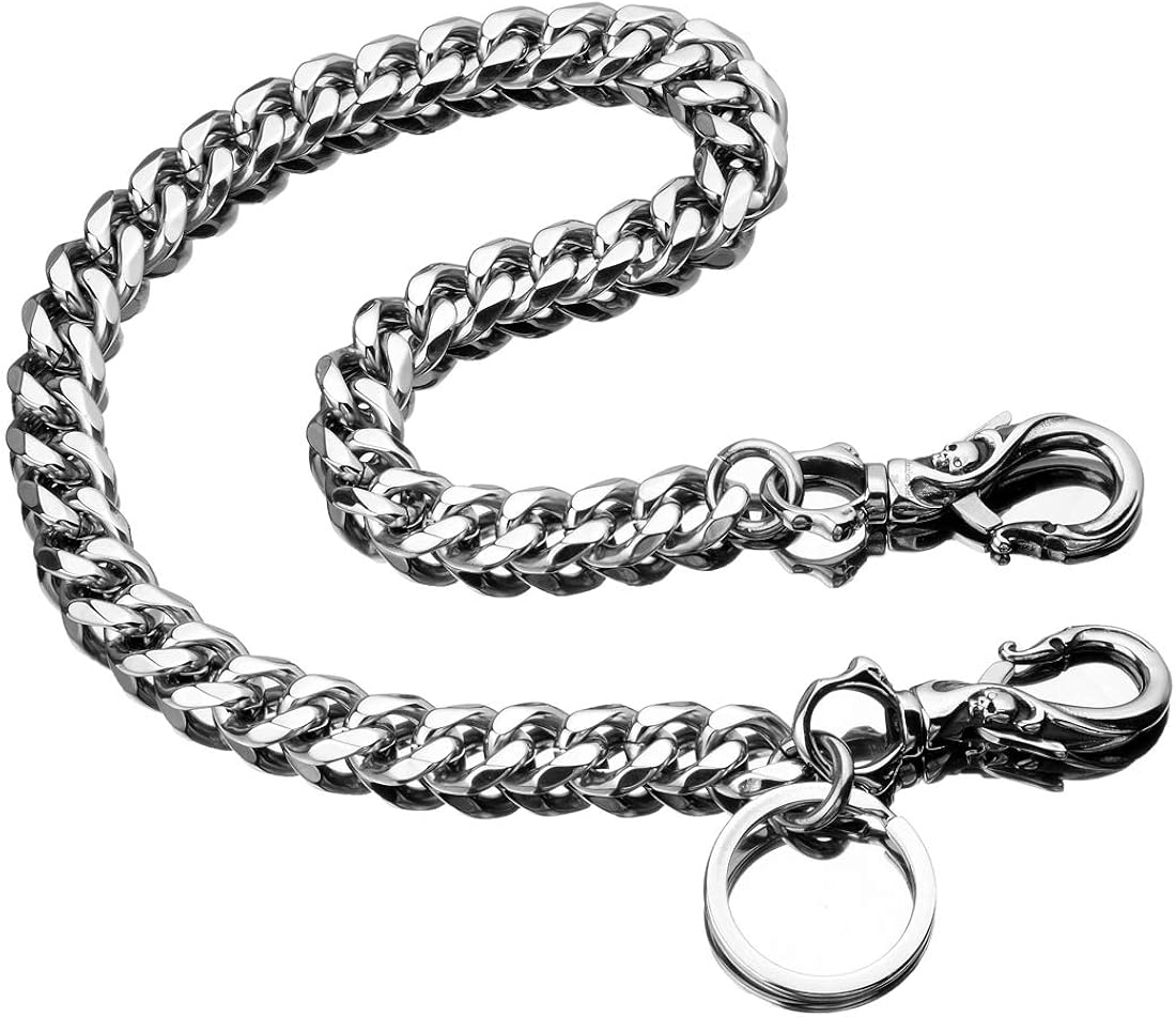 Skeleton Punk Wallet Chain,Wallet Long Purse Key Chain with Chain for Biker Trucker Motorcycle Pants Jean,100% Stainless Steel Never Rust,Never Fade(Cuban Chain): Clothing