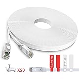 TBMax Cat6 Ethernet Cable 100ft with RJ45 Connectors, Cable Clips & Labels - 100 Feet Long Flat Network LAN Cable for Compute