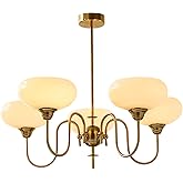 BOKT Gold Vintage Chandelier Modern 5-Light Globe Chandelier with Smooth Lampshade Sputnik Pendant Light Dining Room Chandeli