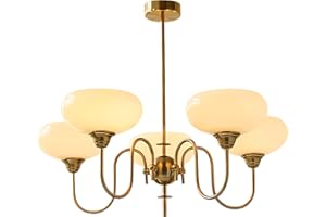 BOKT Gold Vintage Chandelier Modern 5-Light Globe Chandelier with Smooth Lampshade Sputnik Pendant Light Dining Room Chandeliers for Living Room Bedroom