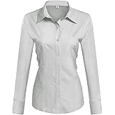 HOTOUCH Womens Cotton Basic Button Down Shirt Slim Fit Dress Shirts