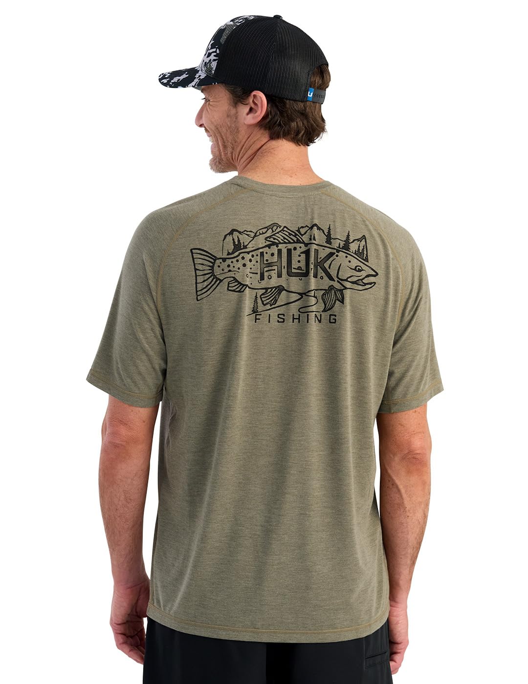 HUK Mens Drift Short Sleeve Lightweight Jersey Crew, Performance Fishing Shirt with UPF Sun Protection, Heather Moss, Large