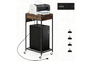 Vrisa Home Printer Stand with Storage Drawer Printer Table Desk with Charging Station Small Printer Cart Holder with Wheels f