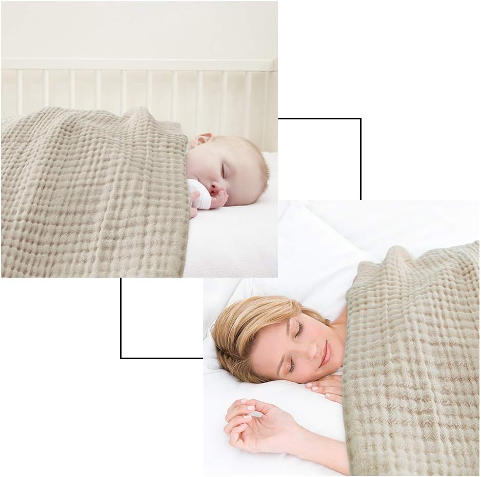 EMME Muslin Throw Blanket 100% Cotton Summer Throw Blankets for Couch 4-Layer Breathable Gauze Blanket All Season Soft and Lightweight Pre-Washed Cotton Blanket (Light Tan, 55"x75"): Kitchen & Dining