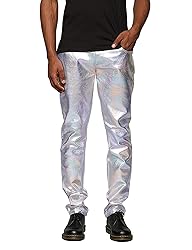 COOFANDY Mens Metallic Shiny Pants Disco Pants 70s