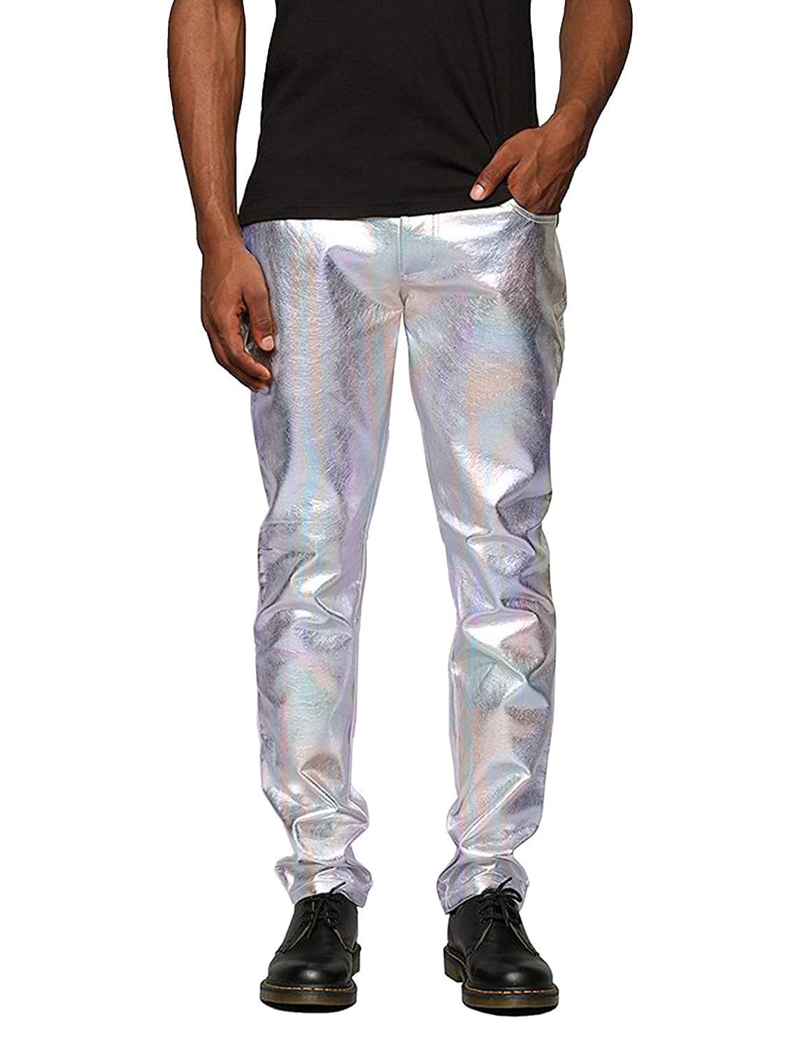 COOFANDY Mens Metallic Shiny Pants Disco Pants 70s