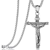 Rehoboth Jesus Christ on INRI Crucifix Cross Pendant Necklace for Teens Womens Mens with 24 Inch Stainless Steel Chain