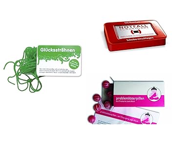 Liebeskummerpillen Prüfungs-Set (Notfallschokolade, Glückssträhnen, Problemlöserpillen)