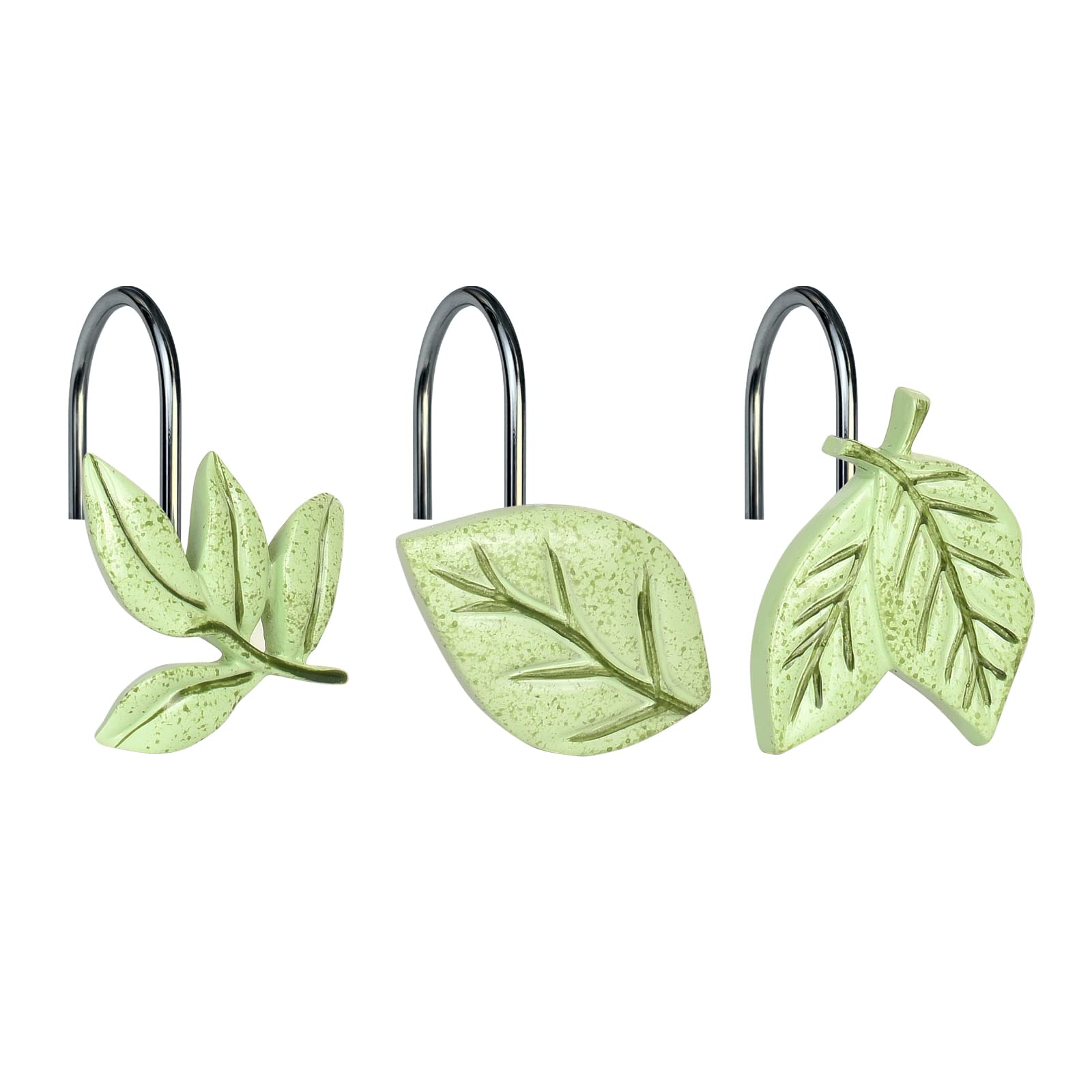 Photo 1 of Light Green Plant Leaves Decorative Shower Curtain Hooks, Tropical Botanical Plam Tree Leaf Shower Curtain Rings for Bathroom, Resin, Cute Shower Curtain Hanger Hooks Bathroom Decor, Set of 12