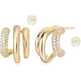 MYEARS Women Hoop Earrings Gold Open C Shape 14K Small Simple Hypoallergenic Everyday Illusion Jewelry