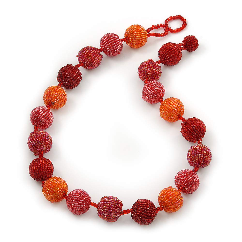Avalaya Coral/Orange Red Glass Beaded Chunky Necklace/ 56cm L