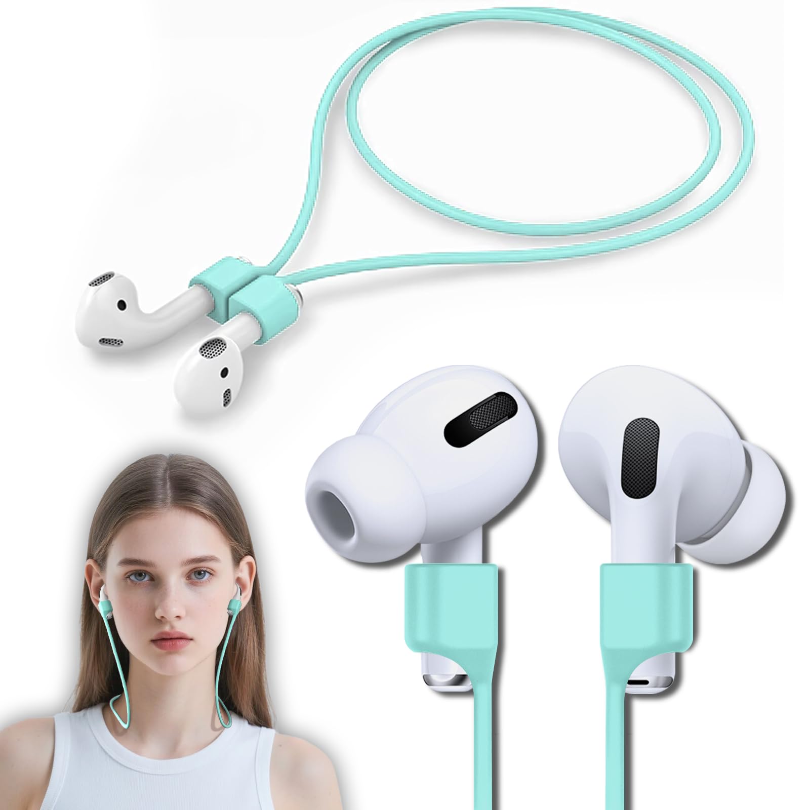 Photo 1 of 1 PackUltra Strong Magnetic Anti-Lost Straps for AirPods, Soft Silicone Sports Lanyard - Compatible with AirPods Pro 1st/2nd & AirPods 3rd - Mint Green