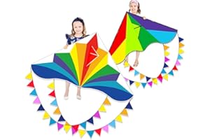 Flying Hoofer Large Rainbow Delta Kite for Kids & Adults,Single Line Beach Kite for Kids Ages 4-8 & 8-12,Easy to Fly for Toddlers and Beginners.