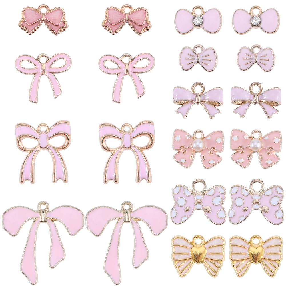 SUNNYCLUE 1 Box 40Pcs 10 Styles Bowknot Charms Bulk Bow Knot Enamel Charms Alloy Metal Bow Tie Lolita 3D Charm for jewellery Making Charms DIY Necklace Bracelet Earring Crafting Women Beginners Adults