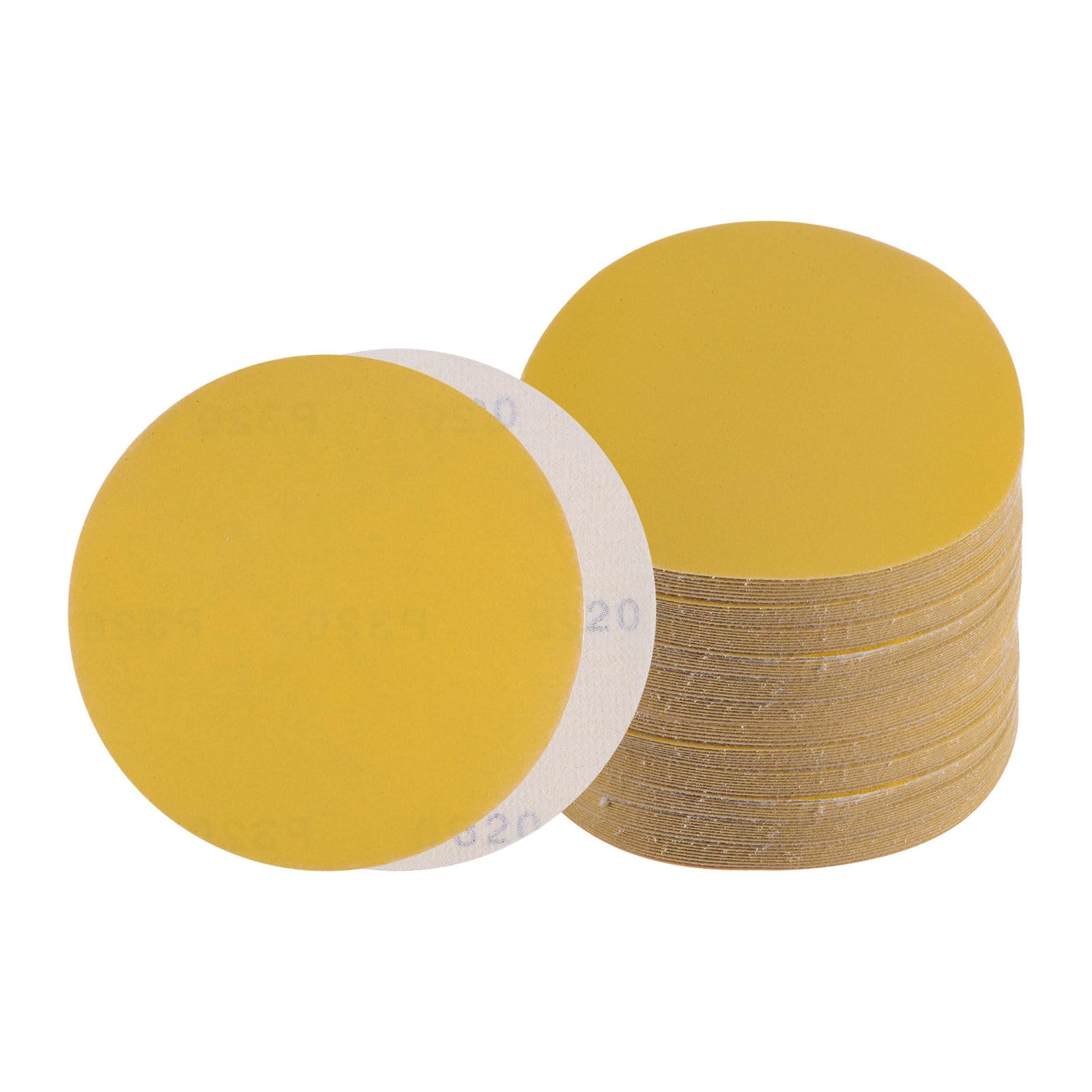 Kozelo 100pcs No Hole Sanding Discs- [ 6 Inch 320 Grit ] Round Hook and Loop Grip Sanding Pads Sheet Sandpaper for Automotive Woodworking Metal Polishing Use| Gold, Aluminum Oxide