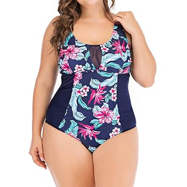ESAILQ Damen Übergröße Kostüm gepolsterter Badeanzug Monokini Push Up Bikini Sets Bademode