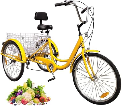ttfgg 24 zoll fahrrad erwachsenen dreirad 3 rad fahrrad mit grossen korb ruckenlehne sitz geeignet fur jugendliche damen herren einkaufen shopping sport freizeit gelb amazon de sport freizeit