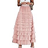 Flygo Women's Long Maxi Tulle Skirts A Line Ruffle High Waisted Tiered Layered Mesh Tutu Skirt Petticoat