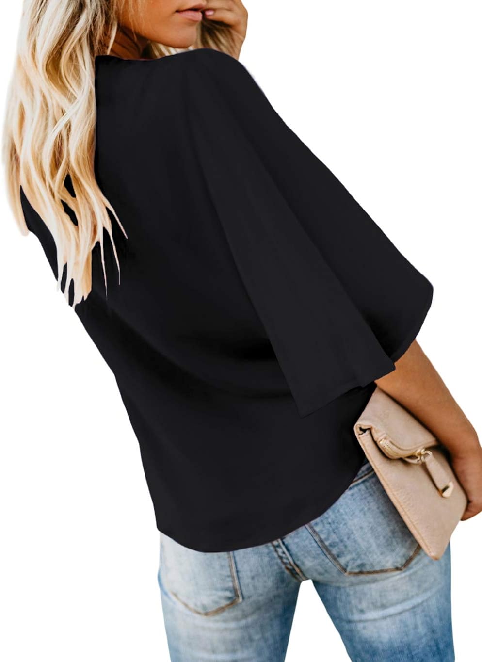 Shawhuwa Womens Button Down V Neck Tops Ruffle Short Sleeve Tie Knot Front Chiffon Shirts Blouses at  Women’s Clothing store