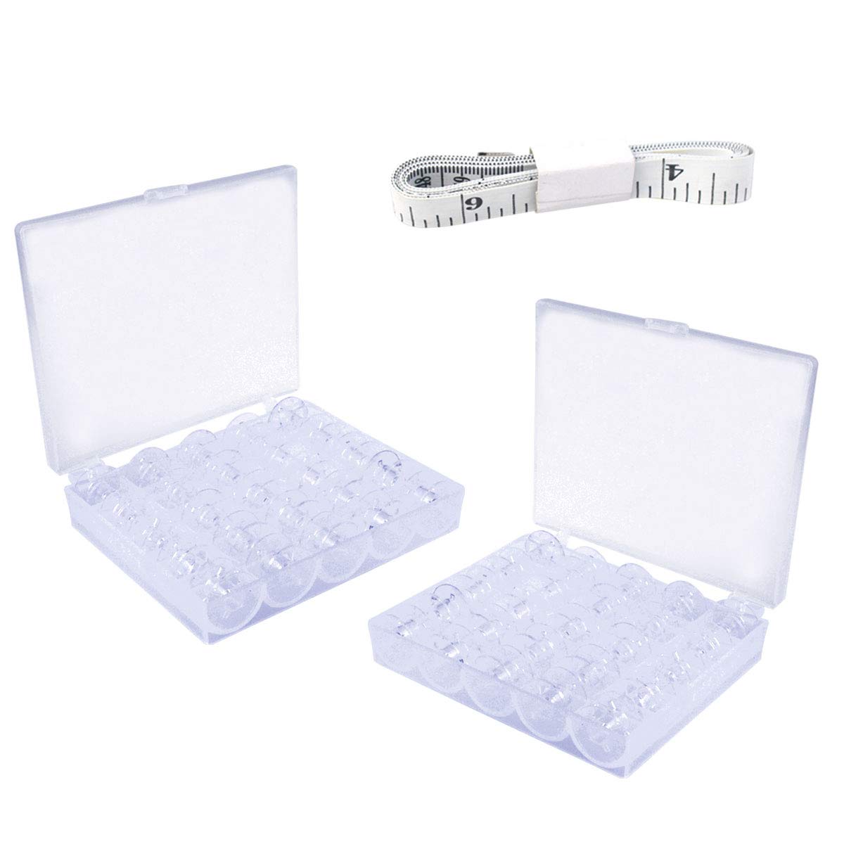 53 Pcs Plastic Sewing Machine Bobbins with Transparent Storage Case and Soft Measuring Tape by mifengdaer