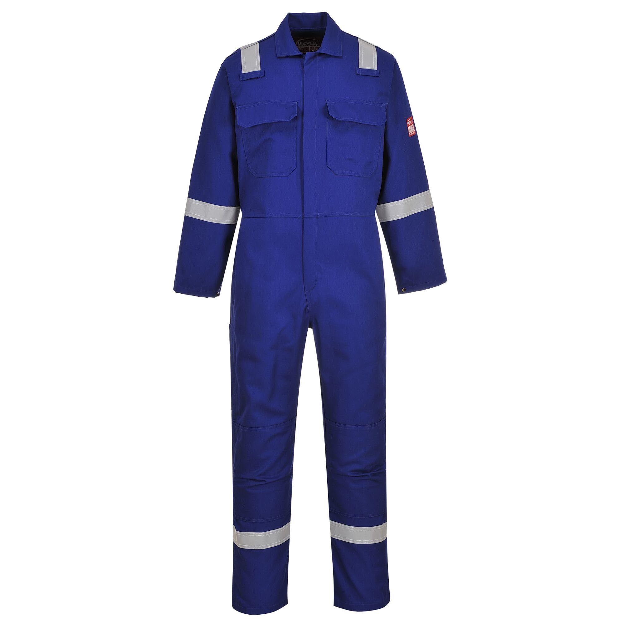 Portwest BIZ5 Bizweld FR Men's Coverall Flame Resistant Welding Overall Safety Gear 100% Cotton Reflective Tape Knee Pad Pockets Molten Metal Splash Protection, Royal Blue, M