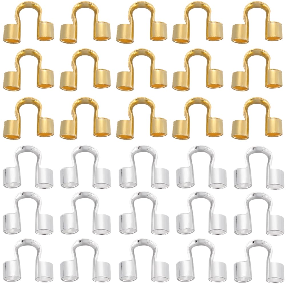 SOFPLATE 1 Box 600Pcs U Shape Wire Protector Jewellery Wire Guard Loops Brass Small Double Hole Wire Guardians Thread Protectors for Jewellery Making Necklace Bracelet Beadings Supplies DIY Craft