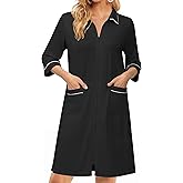 Ekouaer Zipper Robes for Women 3/4 Sleeve Housecoats Knee Length Bathrobe Lightweight Nightgown with Pockets S-3XL