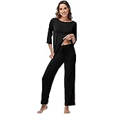 WiWi Viscose from Bamboo Womens Cute Pajamas Set 3/4 Sleeve and Crew-neck Sets with Drawstring S-XXL