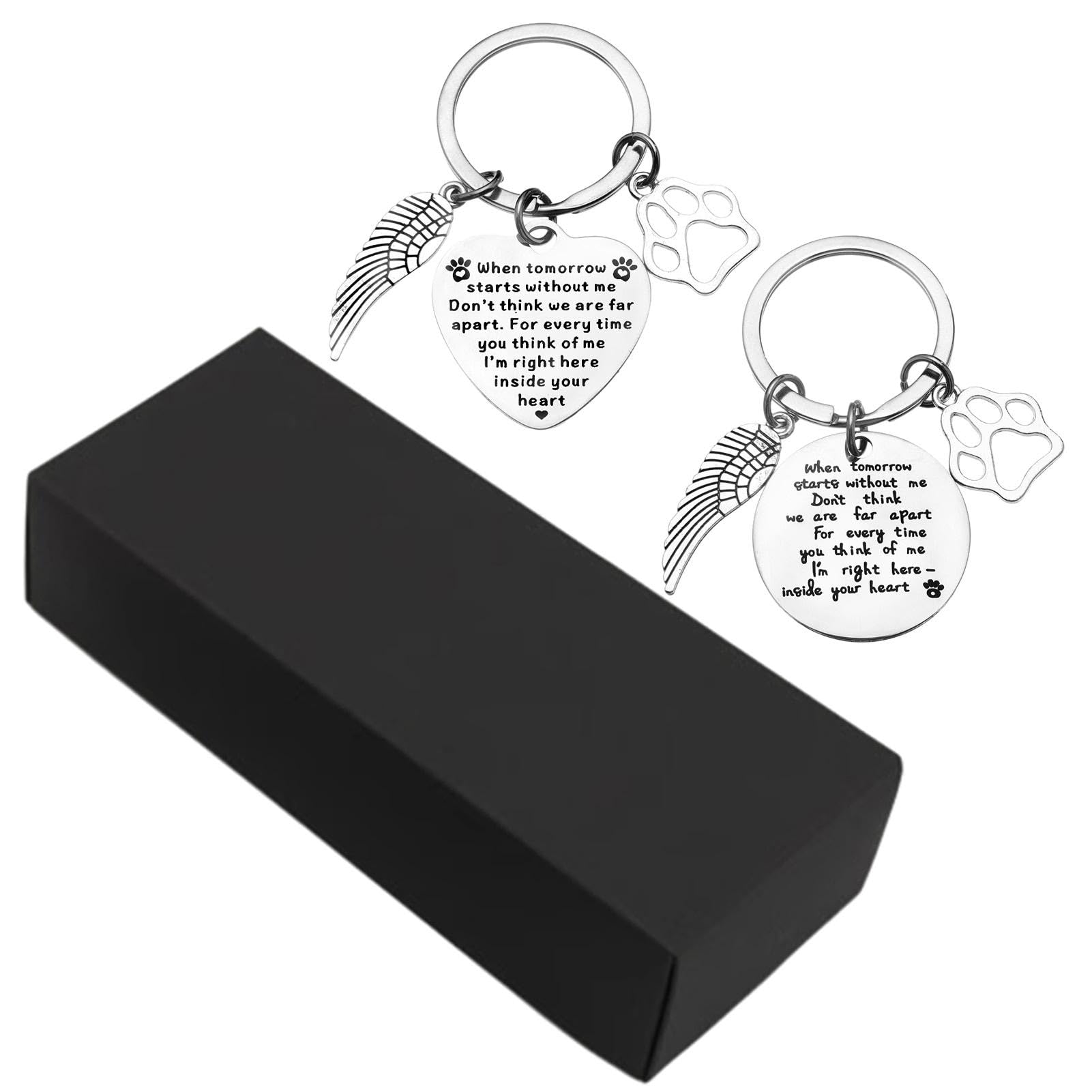 NHBETYS 2 pcs Pet Memorial Gifts, Heart + Circle Keyring Pendant with Paws & Wings, Loss of Dog Cat Keychain Pet Sympathy Gift for Dog & Cat Lover(silver)