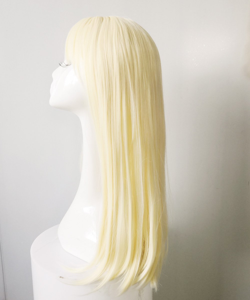 Namecute Bleach Blonde Wig 24 Inch Long Straight Wigs Bangs Full Cap Synthetic Natural Hair for Women , Free Wig Cap