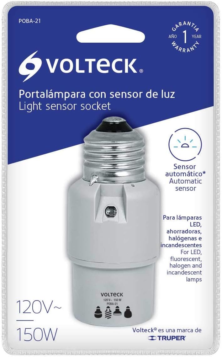 volteck poba 21 portalampara con sensor de luz