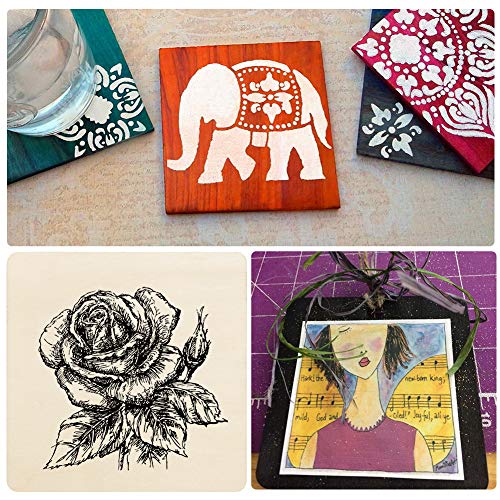 Hangnuo 50 Pack Unfinished Wood Coasters 4 x 4 Inch Square Cutouts Tiles for DIY Crafts, Wood Burning, Ornament Decorations