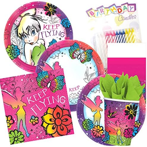 Disney Tinkerbell Keep Flying Party Plates and Napkins Serves 8 With Birthday Candles