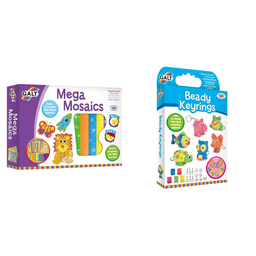 Galt Toys, Mega Mosaics, Kids' Craft Kits, Ages 5 Years Plus & Toys, Beady Keyrings, Craft Kit for Kids, Ages 6 Years Plus