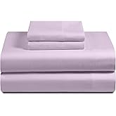 Feather & Stitch Softest 100% Cotton Sheets, 300 Thread Count Percale Weave Bedding, 16" Deep Pocket, Cooling Sheets, Breathable Bed Set, Hotel Premium Quality (King, Lavender)