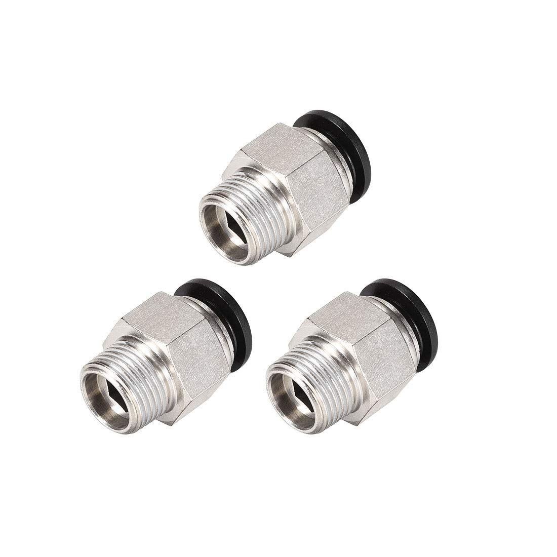 sourcing map Straight Pneumatic Push to Quick Connect Fittings 3/8NPT Male X 12mm Tube OD Silver Tone 3pcs