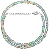 OdrillionGems 100% Natural Gemstones Choker Necklace, Opal Beads Birthstones, 925 Sterling Silver, Healing Crystals, Handmade, Adjustable Chain, Women Jewelry, Valentine Gifts