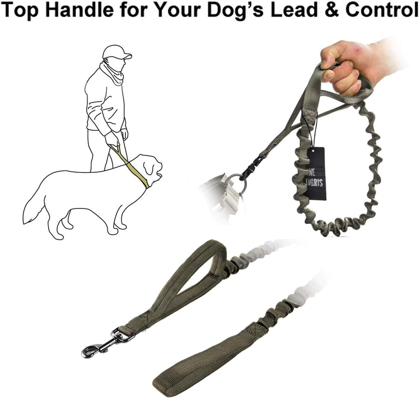 OneTigris Tactical Dog Training Leash Bungee Leash with 2 Control Handle Quick Release Nylon Leads Rope, Brown, Medium - Image 5