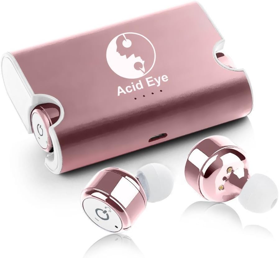 Acid Eye X2T v5.0 True Wireless Rechargable Deep Bass Bluetooth Headphone/Earphone with Twins Stereo in-Ear Bluetooth Headset Earphone Earbuds with Charging Box (Golden)