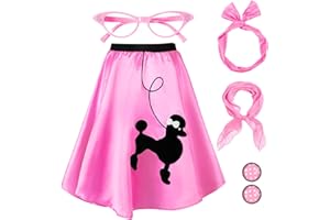 Hicarer 5 Pcs 50s Women Halloween Costume 1950 Poodle Skirt Sock Hop Accessory Outfit Scarf Glasses Bandana Headband Earring